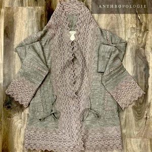 🧥Anthropologie Sparrow Mauve / Gray Cardigan with Crochet Detail